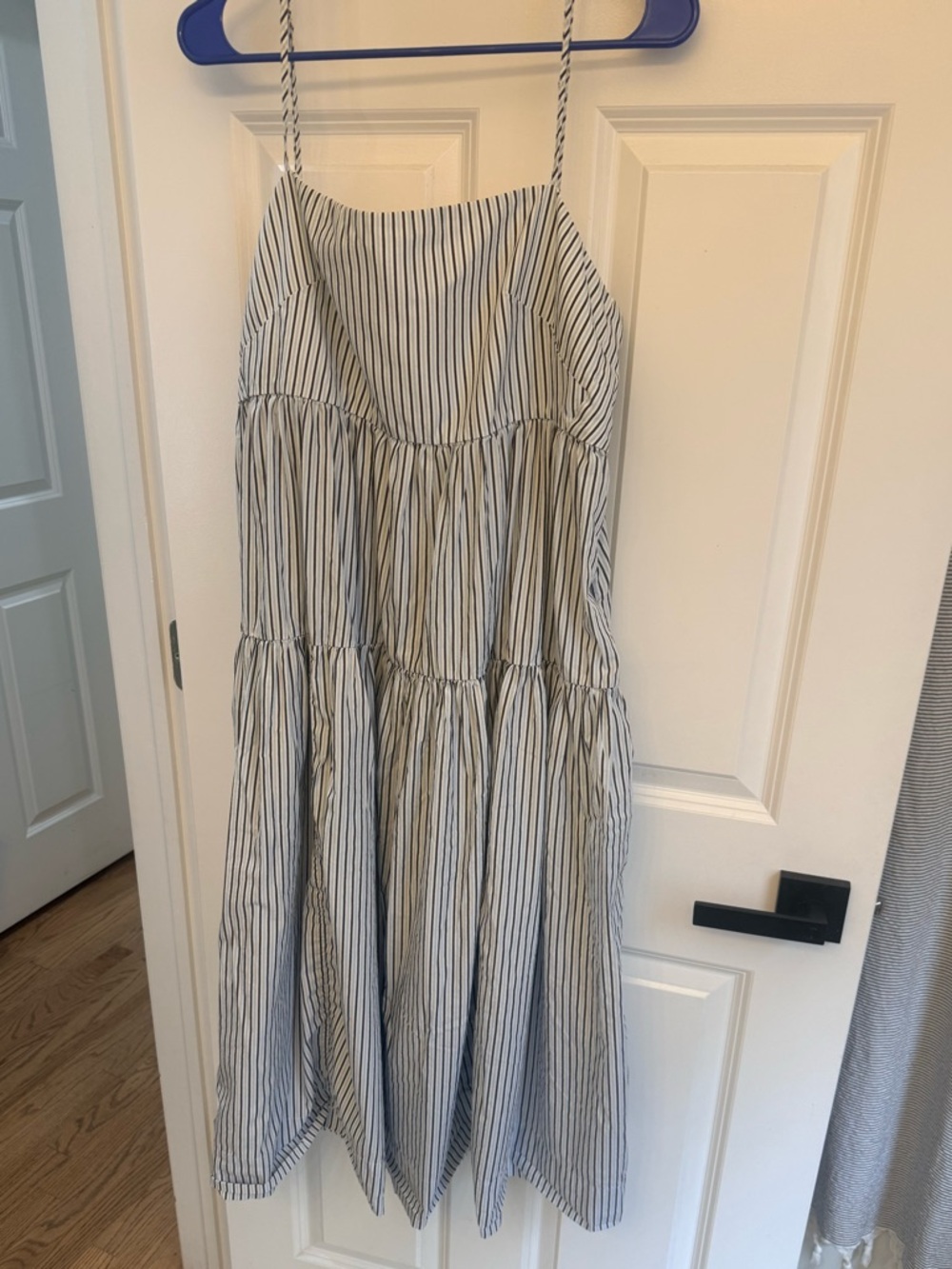 J. Crew Navy & White Striped Tie-back Tiered Sundress 16 TALL 100% cotton - Picture 4 of 7